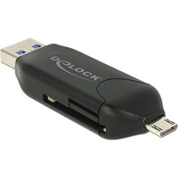 DeLOCK 91734 kortlæser USB/Micro-USB Sort Sort, Hukommelsesstick (MS), MicroSD (TransFlash), MicroSDHC, MicroSDXC, MMC, SD, SDHC, SDXC, Sort, USB/Micro-USB, 21 mm, 64,5 mm, 11 mm