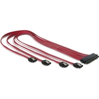 DeLOCK Cable SAS 32pin > 4x SATA metal (SFF 8484 - 4x SATA) 50cm SATA-kabel 0,5 m Rød, Adapter Rød, 0,5 m, Rød