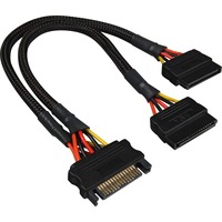 Sharkoon 15Pin SATA > 2x 15Pin SATA, Y-kabel Sort