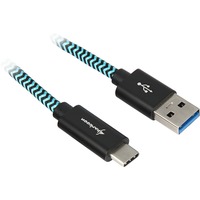 Sharkoon USB 3.2 Gen 2 kabel, USB-A stik > USB-C stik Sort/Lyseblå