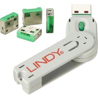 Lindy 40451 portblokering Portblokering + nøgle USB Type-A Grøn Acrylonitrilbutadienstyren 5 stk, Beskyttelse mod tyveri Grøn, Portblokering + nøgle, USB Type-A, Grøn, Acrylonitrilbutadienstyren, 5 stk, Polybag