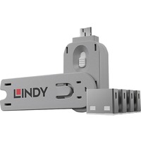 Lindy 40454 portblokering Portblokering + nøgle USB Type-A Hvid Acrylonitrilbutadienstyren 5 stk, Slot Sølv/Hvid, Portblokering + nøgle, USB Type-A, Hvid, Acrylonitrilbutadienstyren, 5 stk, Polybag