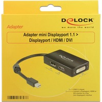 DeLOCK 0.16m DisplayPort/Displayport + HDMI + DVI 0,16 m Mini DisplayPort DisplayPort + DVI + HDMI Sort, Adapter Sort, 0,16 m, Mini DisplayPort, DisplayPort + DVI + HDMI, Hanstik, Hunstik, 1920 x 1200 pixel