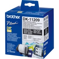 Brother DK-11209 etiketbånd Sort på hvid, Tape Sort på hvid, 800 stk, DK, Hvid, Direkte termisk, Brother