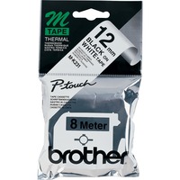 Brother Labelling Tape - 12mm, Black/White, Blister etiketbånd M Black/White, Blister, M, 8 m, 1,2 cm