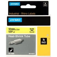 Dymo IND Krympeflex- 12mm x 1,5m, Heat shrink labels 5m, Sort på gul, Flerfarvet, -55 - 135 °C, UL 224, MIL-STD-202G, MIL-81531, SAE-DTL 23053/5 (1, 3), DYMO, Rhino