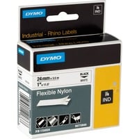 Dymo Rhino industrielle fleksible nylonetiketter | 24 mm x 3,5 m | Sort tekst på hvid | Selvklæbende | til LabelManager & Rhino labelmaskiner, Tape 5 m | Sort tekst på hvid | Selvklæbende | til LabelManager & Rhino labelmaskiner, D1, Nylon, Belgien, 3,5 m, 1 stk, 37 mm
