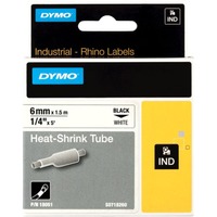 Dymo Rhino industrielle varmekrympbare kabelmærkningsrør | 6 mm x 1,5 m | Sort tekst på hvid | til Rhino mærkningsmaskiner, Heat shrink labels 5 m | Sort tekst på hvid | til Rhino mærkningsmaskiner, D1, Belgien, 1,5 m, 1 stk, 34 mm, 87 mm