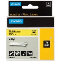 Dymo Rhino industrielle vinylmærkater | 12 mm x 5,5 m | Sort tekst på gul | Selvklæbende | til Rhino & LabelManager mærkemaskiner, Tape 5 m | Sort tekst på gul | Selvklæbende | til Rhino & LabelManager mærkemaskiner, Sort på gul, Flerfarvet, Vinyl, -40 - 80 °C, UL 969, DYMO