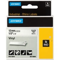 Dymo Rhino industrielle vinylmærkater | 12 mm x 5,5 m | Sort tekst på hvid | Selvklæbende | til Rhino & LabelManager mærkemaskiner, Tape 5 m | Sort tekst på hvid | Selvklæbende | til Rhino & LabelManager mærkemaskiner, D1, Vinyl, Belgien, 5,5 m, 1 stk, 34 mm