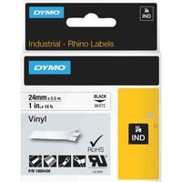 Dymo Rhino industrielle vinylmærkater | 24 mm x 5,5 m | Sort tryk på hvid | Selvklæbende | til LabelManager & Rhino mærkemaskiner, Tape 5 m | Sort tryk på hvid | Selvklæbende | til LabelManager & Rhino mærkemaskiner, Sort på hvid, Flerfarvet, Vinyl, -40 - 80 °C, UL 969, DYMO