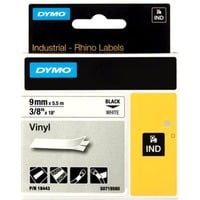 Dymo Rhino industrielle vinylmærkater | 9 mm x 5,5 m | Sort tryk på hvid | Selvklæbende | til Rhino & LabelManager mærkemaskiner, Tape 5 m | Sort tryk på hvid | Selvklæbende | til Rhino & LabelManager mærkemaskiner, Sort på hvid, Flerfarvet, Vinyl, -40 - 80 °C, UL 969, DYMO