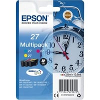 Epson Alarm clock Multipack 3-colour 27 DURABrite Ultra Ink, Blæk Standard udbytte, Blå, Magenta, Gul, Pigmentbaseret blæk, 3,6 ml, 1 stk, Multipakke