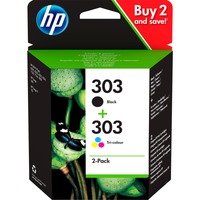 HP Originale 303-blækpatroner i dobbeltpakke, sort/trefarvet sort/trefarvet, Standard udbytte, Pigmentbaseret blæk, Farvebaseret blæk, 4 ml, 4 ml, 2 stk