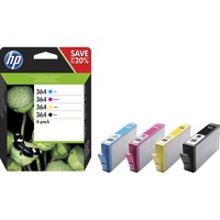 HP Originale 364-blækpatroner, sort/cyan/magenta/gul, 4-pak sort/cyan/magenta/gul, 4-pak, Standard udbytte, Pigmentbaseret blæk, Farvebaseret blæk, 6 ml, 3 ml, 4 stk