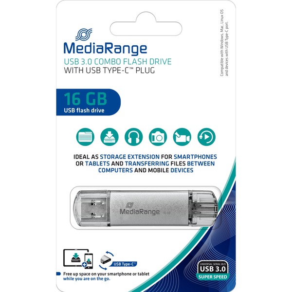 investering Mysterium handling MediaRange MR935 USB-nøgle 16 GB USB Type-A / USB Type-C 3.2 Gen 1 (3.1 Gen  1) Sølv, USB-stik Sølv/gennemsigtig, 16 GB, USB Type-A / USB Type-C, 3.2  Gen 1 (3.1 Gen 1), 70 MB/s, Hætte, Sølv
