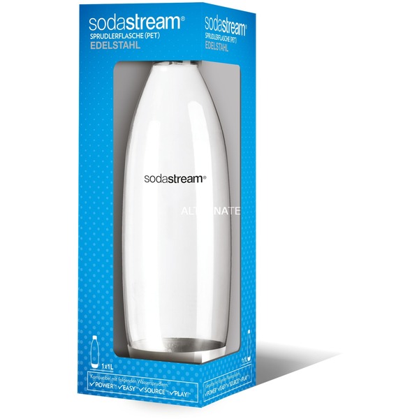 SodaStream 1741190490 tilbehør til karbonering flaske, Drikkedunk gennemsigtig/rustfrit stål, 1000 ml, Metallic, Transparent,