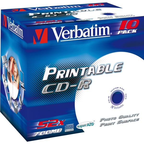 Verbatim CDR AZO Wide Inkjet Printable 700 MB 10 stk, Cd'er 52x, CDR