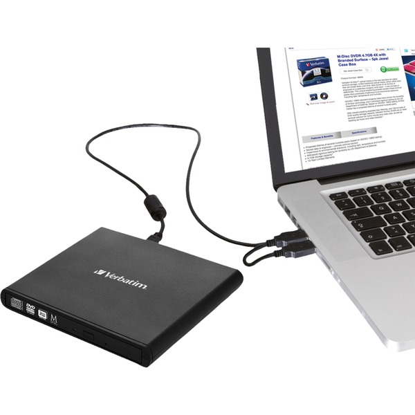 Verbatim Slimline CD/DVD optisk diskdrev Sort, ekstern DVD-brænder Sort, Sort, Vandret, Notebook, DVD-RW, USB 2.0, CD, CD-R, CD-RW, DVD, DL, DVD+RW, DVD-R, DL, DVD-RAM, DVD-ROM