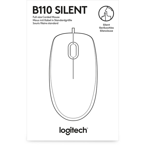 Logitech B110 Silent Ambidextrous USB Optisk 1000 dpi Sort, Ambidextrous, Optisk, USB 1000 Sort