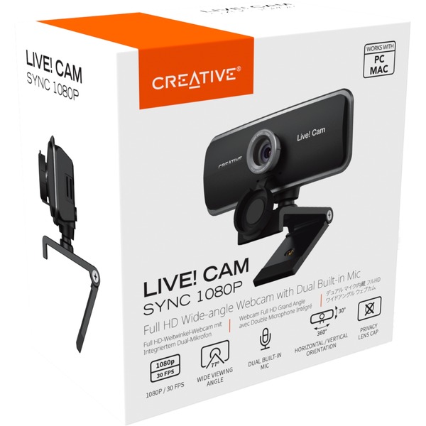 Creative Live! Cam Sync 1080p webcam 2 MP 1920 x 1080 pixel USB 2.0 Sort Sort, 2 MP, 1920 x 1080 pixel, 30 fps, 1280x720@30fps,1920x1080@30fps, 720p,1080p, BMP,JPG